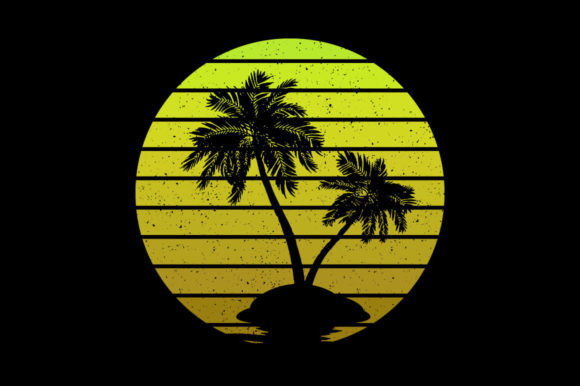 Retro Vintage Sunset Palm Tree Graphics for Print Templates