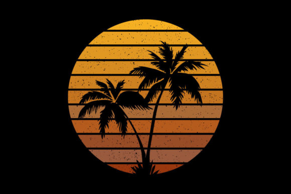 Retro Vintage Sunset Palm Tree, Santa Graphics for Print Templates