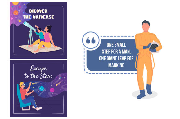 Space and Science Social Media Post Set for Graphic Templates