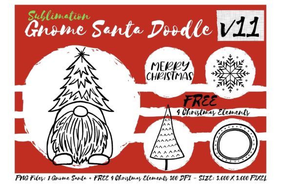Sublimation Gnome Santa Doodle V11 for Local Business Branding