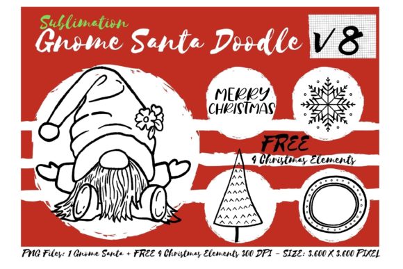 Sublimation Gnome Santa Doodle V8t for Blog and Web Design
