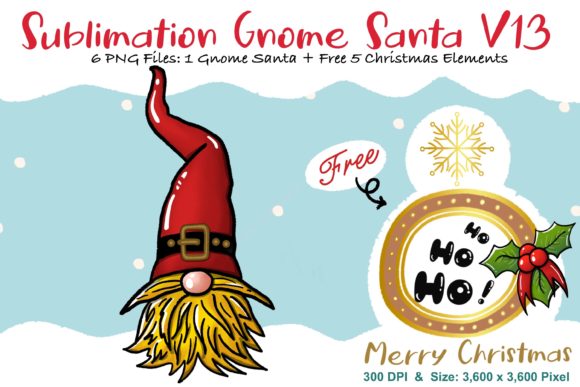 Sublimation Gnome Santa V13: A Festive Graphic Asset for Seasonal Projects