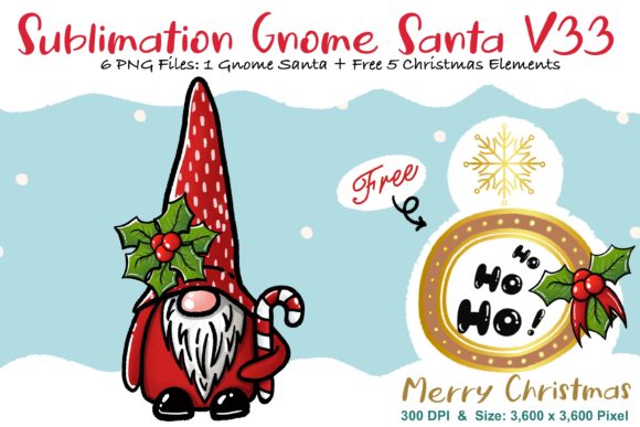 Sublimation Gnome Santa V33 for Graphics and Illustrations