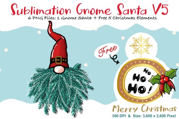 Sublimation Gnome Santa V5: A Graphic Design Asset for Seasonal Illustrations
